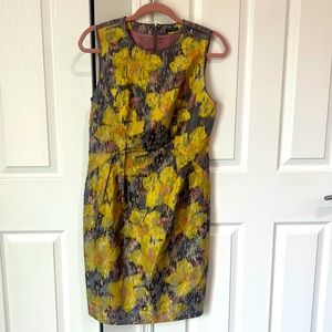Magaschoni Collection sz 10 metallic yellow/purple dress w/ cool details!
